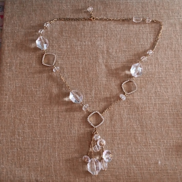 Gold Tone Three Strand Crystal Statement Necklace - Picture 6 of 6